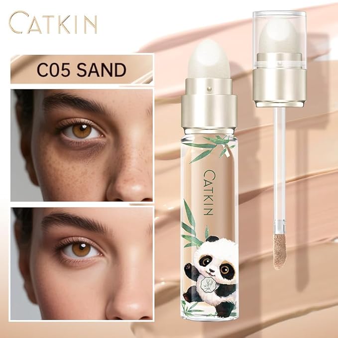 CATKIN Full Coverage Dual-Ended Liquid Concealer Eraser Dark Circles Treatment, Creamy Blendable smooth formula for Blemishes Redness, Long Lasting Waterproof, Sponge Tip Included 5g C05 SAND