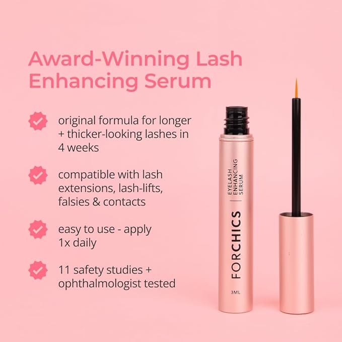 ForChics Eyelash Growth Serum - Prostaglandin-Free Lash Enhancing Serum for Longer, Thicker Lashes and Brows- Natural Formula, Visible Results in 2 Weeks - Vegan, Hormone-Free 0.10 fl. oz / 3ml