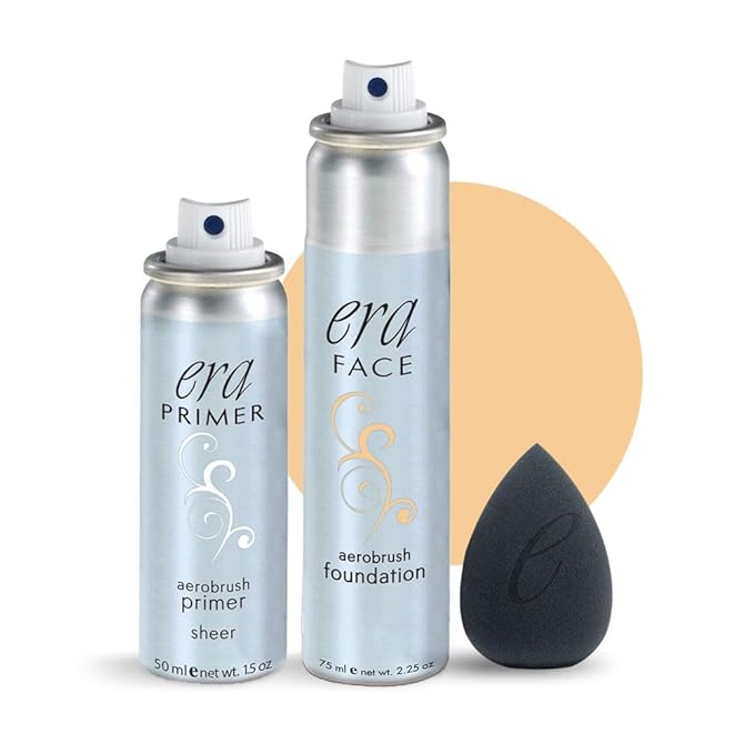 ERA Beauty Essentials Airbrush Makeup Collection (Era Face spray on Foundation - Y5 Wheat + Era Primer + Sponge)