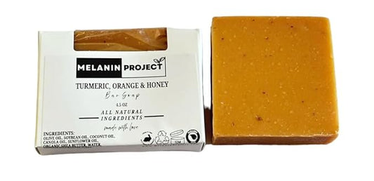 MELANIN PROJECT Organic Turmeric Soap Bar- Dark Spots and Acne Remover for Face & Body - Natural Handmade with Turmeric, Orange, Honey & Oatmeal - for all SKIN Types both Men & Women