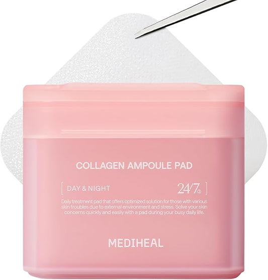 MEDIHEAL Toner Pads [Collagen] - Ampoule Toner Pad with Collagen & Ceramide - Skin Firming & Restore Elasticity & Deep Hydration - Tighten Wrinkles & Lines - Vegan Moisturizing Fabric (100 Count)