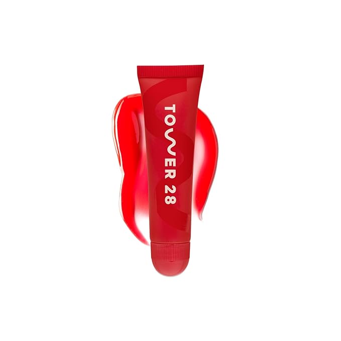 Tower 28 LipSoftie Hydrating Tinted Lip Treatment Balm, Moisturizing Lip Mask for Chapped Lips - Blood Orange Vanilla Flavor, Sheer Red Orange Gloss