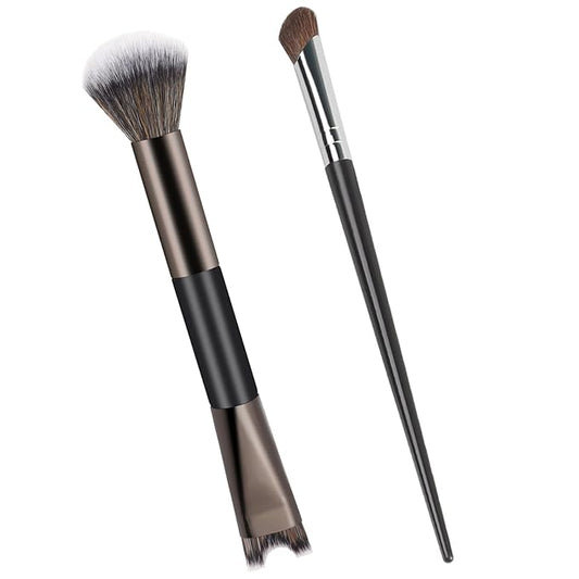 2PCS Nose Contour Brushes Set 2-In-1 U-Shaped Fluffy Angled Tilt Brush Set Dual Head Practical Makeup Tools for Precise Nose Sculpting Highlighting Defining Seamless Contouring for Makeup Artists