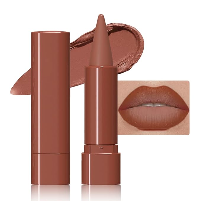 evpct Nude Brown Gradient Matte Lipstick Lip Liner Crayon Combo Pencil Set for Women Long Lasting Waterproof, Light Brown Matte Cream Lip Liner and Lipstick Combo Makeup Flawless Gradual Ombre Effect