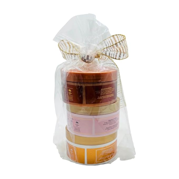 Bath & Body Works Golden Bundle 3-Pack Body Butter Gift Set – In The Stars Glowtion, Touch of Gold & Warm Vanilla Sugar 6.5 oz each with 30-Inch Metallic Gold & Silver Striped Bow for Holidays