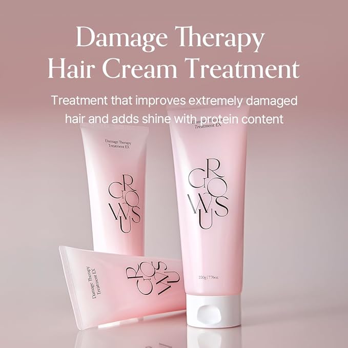 GROWUS 3-Step Repair Trio – Damage Therapy Shampoo + Protein-Infused Cream Treatment + Spray-Type No-Wash Leave-In with Collagen & Heat Protection | KoreanHair Routiine for Dry Frizzy Hair