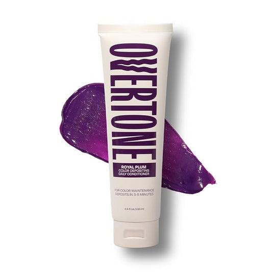 Overtone Daily Color Depositing Conditioner - 4.5oz Temporary Coloring Conditioner with Shea Butter & Coconut Oil - Refresh Color & Prevent Fading- Vegan & Cruelty-Free, Purple for Brown is Royal Plum