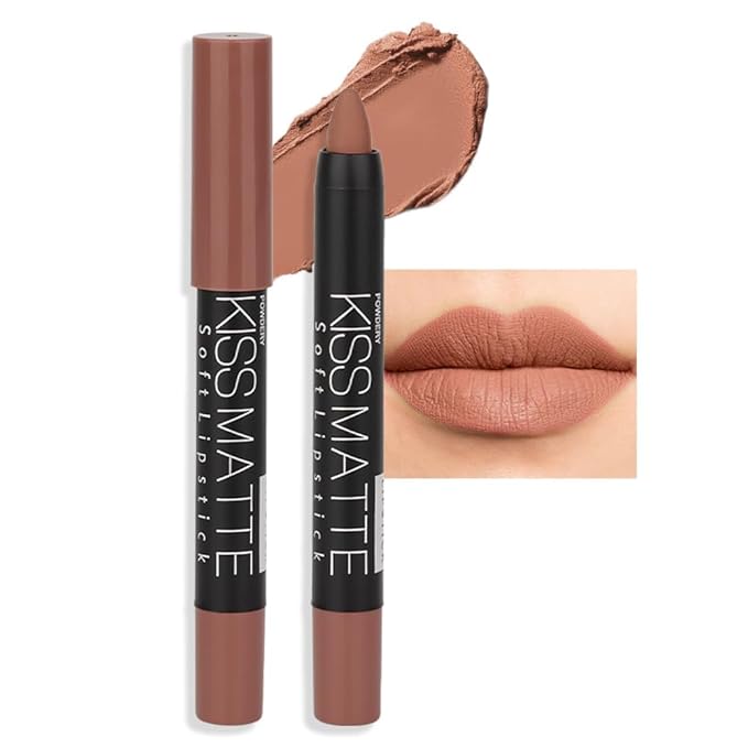 Generic Deep Dark Red Matte Lipstick and Lip Crayon Liner Pencil Pen Set for Women Lip Stain Long Lasting Waterproof labiales (1, 1Pcs 17# Light Brown)