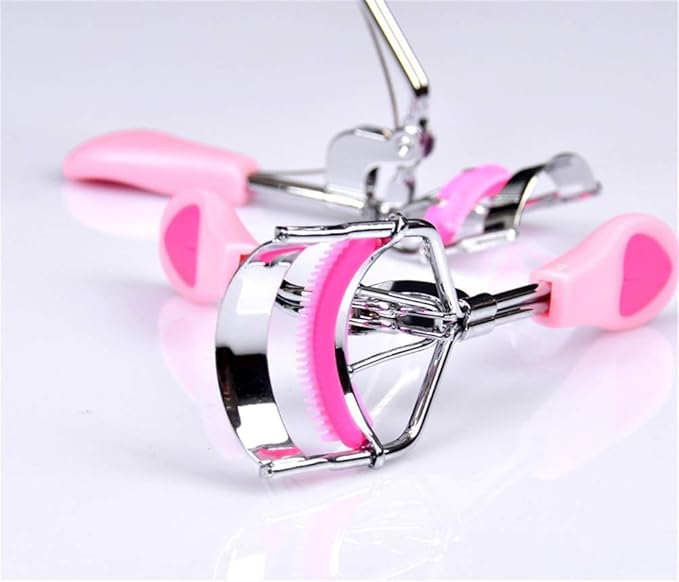 Stainless Steel Eyelash Curler with Built-in Comb Pinch Pain-Free Lash Curler with Brush Suitable for Any Eye Shapes and Sizes and with 5 Silicone Refill Pads (Pink)