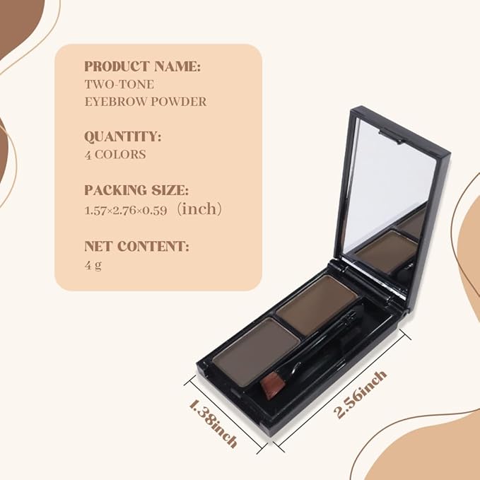 Brow Powder Kit – Long-Lasting Light-Dark Brown Color Brow Filler for Full, Defined Natural Brows, Contour Palette with Double-Ended Brush, sombra para cejas-3#