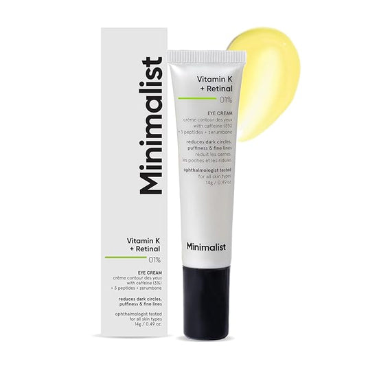 Minimalist Caffeine Eye Cream with Retinal & Vitamin K for Dark Circles, Puffiness, Bags Under Eyes, Wrinkles & Fine Lines | For Women & Men | 0.49 oz / 14 gm