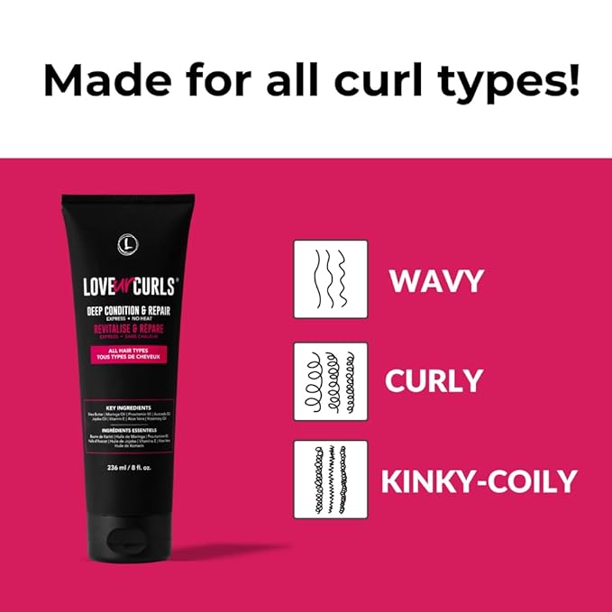Love Ur Curls - Deep Conditioner & Repair, Moisturizing Treatment, Repairs Dry, Damaged Hair, for all Hair Types, Vegan, 236mL
