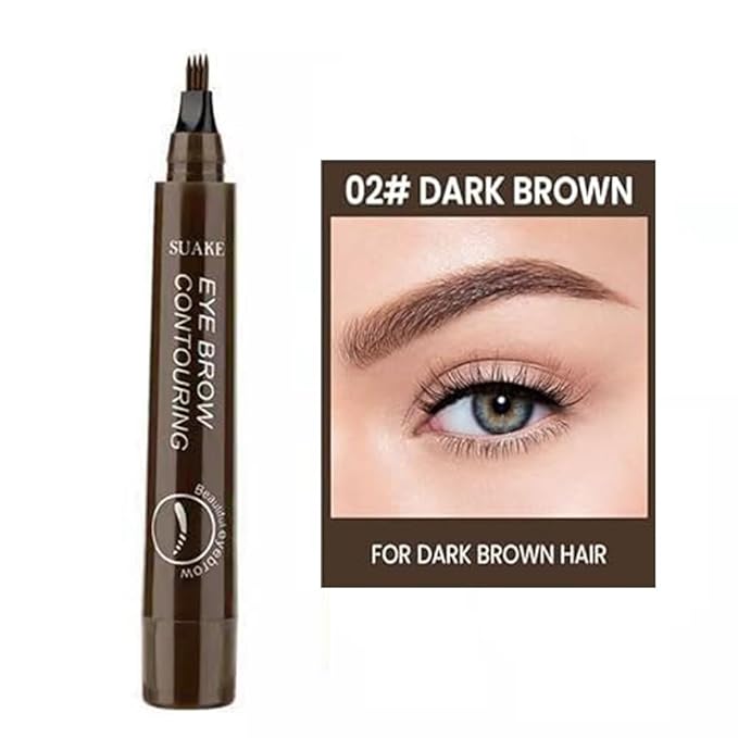 2Pcs Waterproof 3D Microblading Eyebrow Pen, 4 Tip Precision Brow Pencil, Smudge-Proof 24H Eyebrow Contouring Pen for Women, Long-lasting Eye Brow Makeup (2pcs-02 Dark Brown)