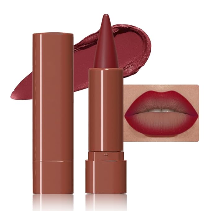 Vivid Auburn Gradient Matte Lipstick Crayon Lip Liner pencil for Women, Flawless Contour Gradual Ombre Effect lip Pencil, Long Lasting Waterproof Smudge Proof Lipstick Pencil 07#