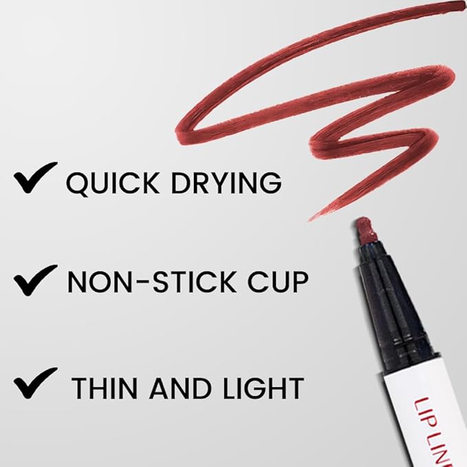 3Pcs Longwear Liquid Lip Liner Stain Marker Pen Set Long Lasting Waterproof, Dark Black Cherry Wine Red Matte 24 Hour Lip Liner and Lipstick Combo, Color Stay Lipliner All Day, Lip Stains peel off