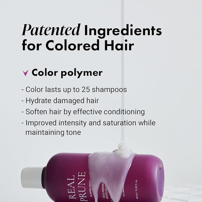 RATED GREEN Real Prune Color Protecting Shampoo | Organic Cold Pressed Ingredient & Lamellux | For Color Treated hair | Silicone-Free, Korean Hair Care | 13.52 fl oz