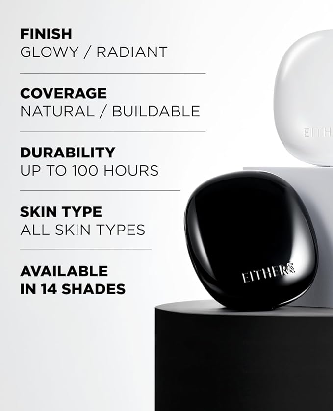 EITHER& Glow Pixel Cushion Foundation, Skincare Formula, Dewy Glass Skin, Lightweight & Long-Lasting 100H Wear, Buildable Hydrating Korean Cushion (32N Caramel, 12g)