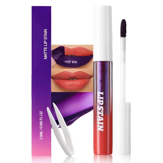 evpct Orange Red Peel Off Lip Stain Tints with Tweezer, Matte Liquid Lipstick Lip Stain Long Lasting Waterproof for Women, Non-stick Cup Lipstick Peel Off High Pigmented Smudge-proof Easy to Apply, 06