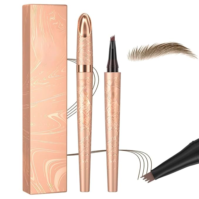 Microblading Eyebrow Pen, 2025 New Premium Waterproof Eyebrow Pencil, Eye Brow Pen with 4 Tip, Long-Lasting Natural Magic Eyebrow Makeup Fine Stroke Contouring Pencil Stay on All Day (Light Brown)