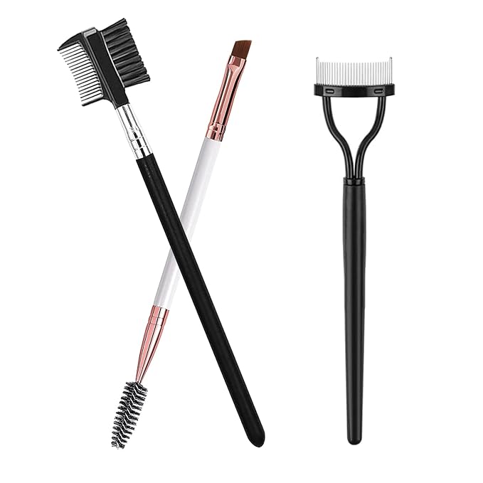 Eyebrow Brush Eyelash Separator Brow Comb & Lash Spoolie Professional Eye Makeup Tools (Black + White)(3 Pieces Set)