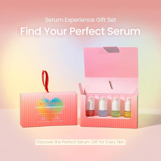 BIODANCE Serum Discovery Set: 4 Mini Serums Set, Holiday Christmas Gifts, Stocking Stuffers for teen girls, Korean Skincare with Collagen Peptide, Ceramide Panthenol, Sea Kelp, Vitamin C Niacinamide