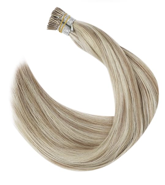 Full Shine I Tip Hair Extensions Human Hair 22 Inch 50 Grams Ash Blonde Highlighted Light Blonde Itip Human Hair Extensions Long Straight Hair for Women add Length