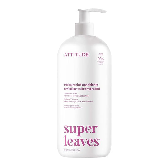 ATTITUDE Moisture Rich Hair Conditioner, For Dry and Damaged Hair, Naturally Derived Ingredients, Vegan Detangler, Dermatologiocally Tested, Quinoa and Jojoba, 32 Fl Oz