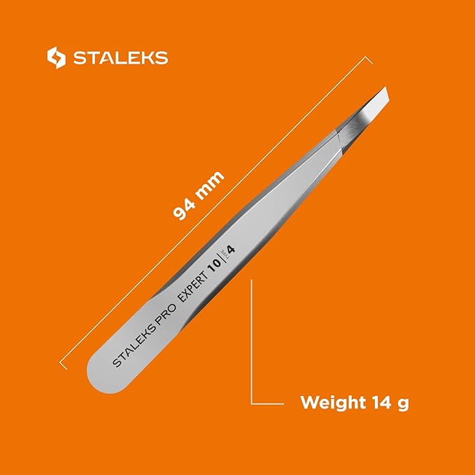Staleks Pro Eyebrows Tweezers for Women - Bevel Tip Precise Tweezers for Eyebrow Shaping and Ingrown Hair Removal: Stainless Steel Tool for Professionals Type 4 TE-10/4