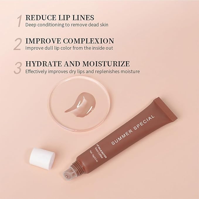 Summer Lip Glossy Butter Balm, Instant Moisture Sheer Tint, Non-Sticky, Conditioning Formula to Soothe & Repair Dry, Chapped Lips, Jelly Lip Stain with Natural Scent (#3Iced Coffee, 1Pc)