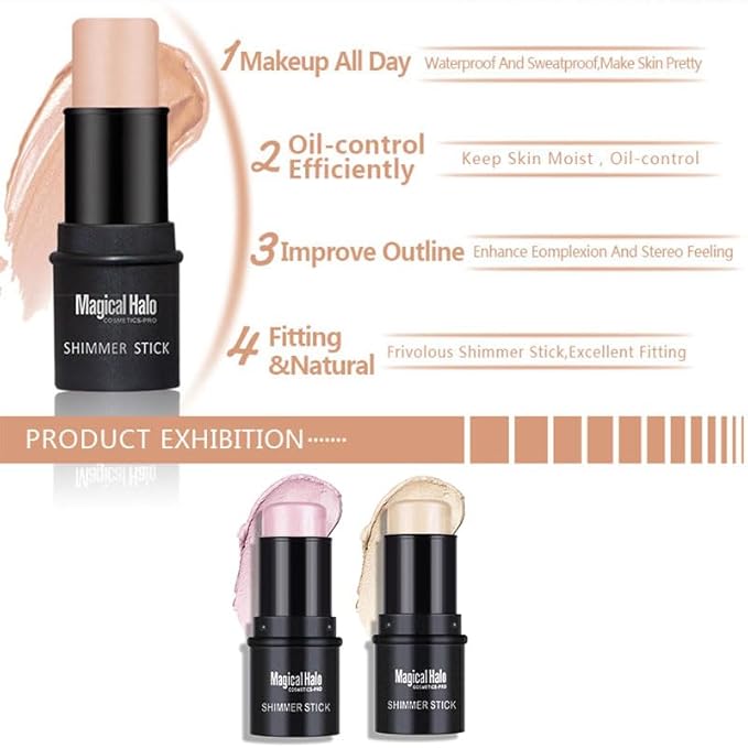 2 Colors Highlighter Stick, Face Highlighter Palette, High Glossy Face Illuminator Palette, Narutal Glow Finish,Face Shaping & Contouring Stick, Lasting Sparkling Highlighter Makeup