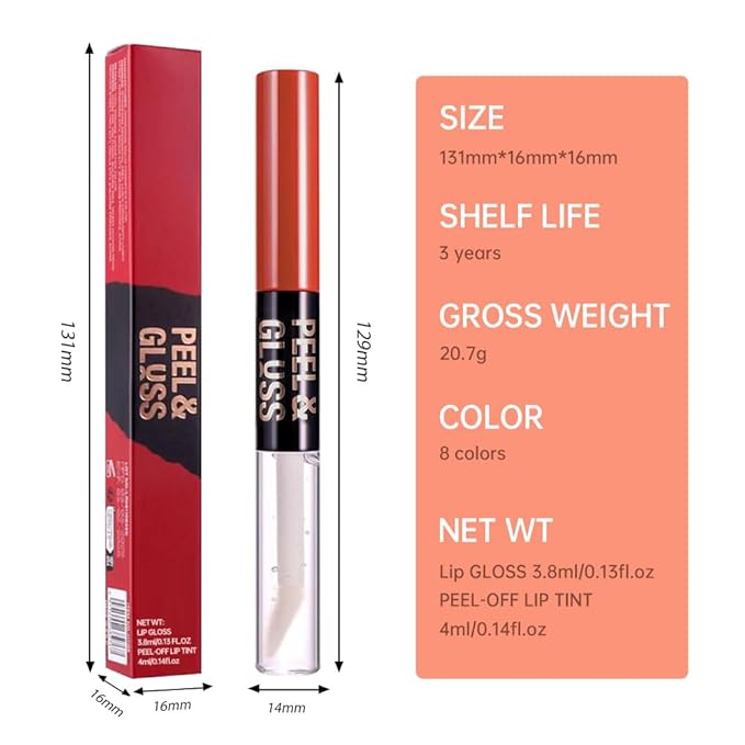 Rose Pink Peel Off Lip Gloss Tattoo and Lip Oil, Lip Stain Peel Off Masque - Peel Off Lip Tint,Long Lasting Waterproof Transfer-proof Lip Mask Lip Gloss Peel Off Lip Liner,Stay Lip Makeup 02#