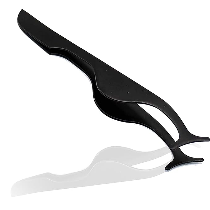 Natural False Eyelashes Stainless Steel Magnetic False Eyelash Tweezers Applicator Clip Makeup Tool - Black