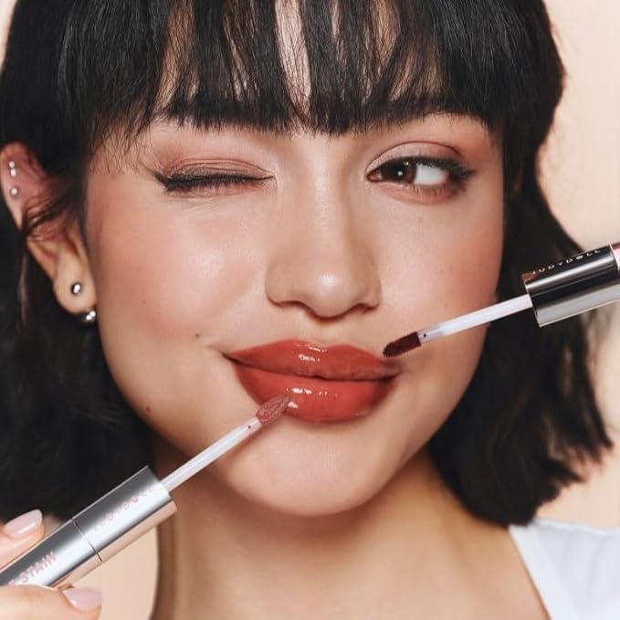 JUDYDOLL Peel Off Stain and Plumping Oil Duo - Macaron-Inspired Long-Lasting Lip Stain with 3D Plumping Gloss, Hydrating and Non-Sticky Formula (#04 Cinnamon Glow)