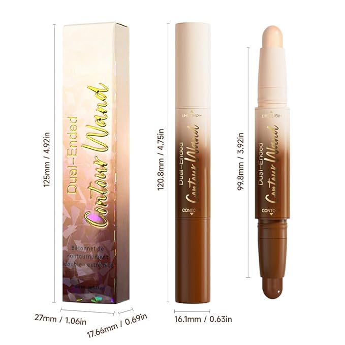 2Pcs Contour Stick Dual Ended Face Body Makeup Waterproof no Transfer, 2 in 1 Cream Concealer Stick Contouring Makeup Kit, Nose Contour Bronzer Sticks Face Highlighter Make up 21#+23#