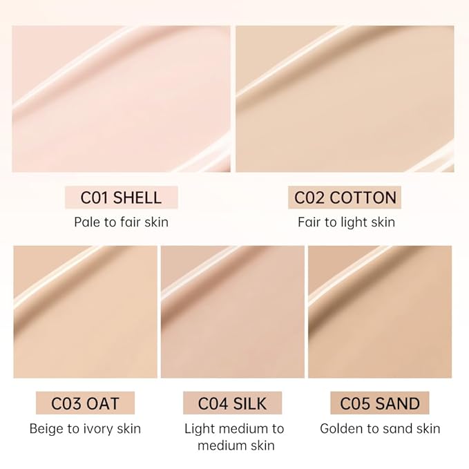 CATKIN Full Coverage Dual-Ended Liquid Concealer Eraser Dark Circles Treatment, Creamy Blendable smooth formula for Blemishes Redness, Long Lasting Waterproof, Sponge Tip Included 5g C01 Shell