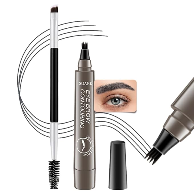 Kaely Microblading Eyebrow Pen with Brush, Magical Precise Waterproof Brow Pen, 4 Tip Eyebrow Contouring Eye Brow Pencils for Women, Creates Natural Brows, Sponge Head 04 Grey