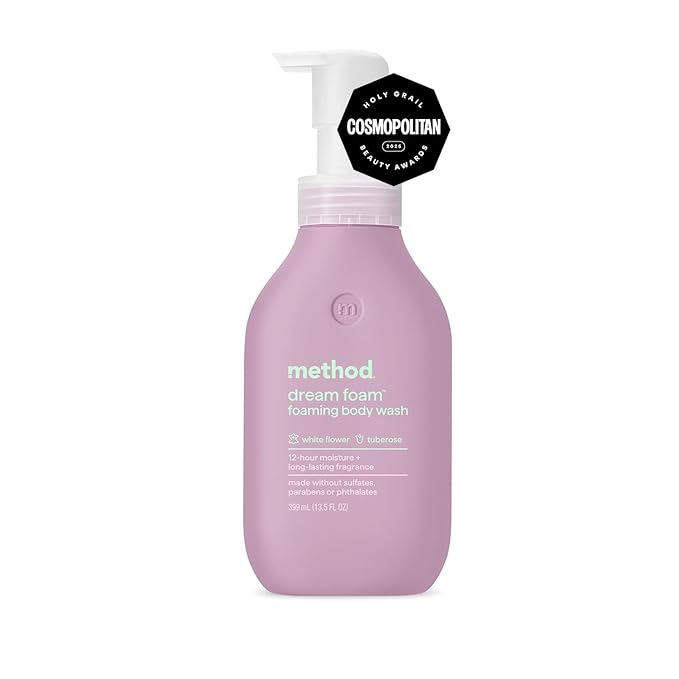 Method Dream Foam Foaming Body Wash Variety Pack – Jasmine + Sandalwood, Sea Spray + Salt Air, Vetiver + Amber, White Flower + Tuberose (4 Scents, 13.5 oz Each)