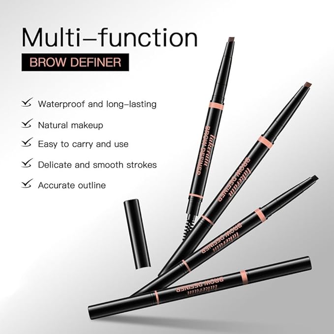 Eyebrow Pencil, Professional Eye Makeup Mechanical Pencil - Retractable Triangle Brow Pencil, Double-sided Brow Brush, Shape, Definition, Fill Eyebrow Makeup