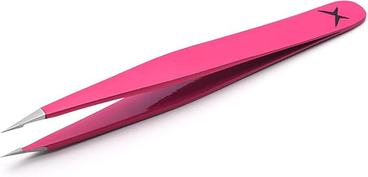 Pointer Stainless Steel Tweezers Women & Men Precision Eyebrow Tweezers for Facial Hair, Fine Tip Strong Grip Professional Tweezer for Eyebrow Shaping, Ingrown Hair & Splinter Removal (Neon Pink)
