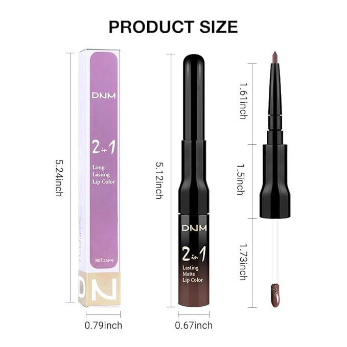 1Pcs 2 in 1 Dark Deep Brown Chocolate Matte Lip Liner and Liquid Lipstick Stain Makeup Set for women, Long Lasting Smudge Proof Lip Tint Matte Finish Lip Gloss for All-Day Color Hold Easy to Use 06#