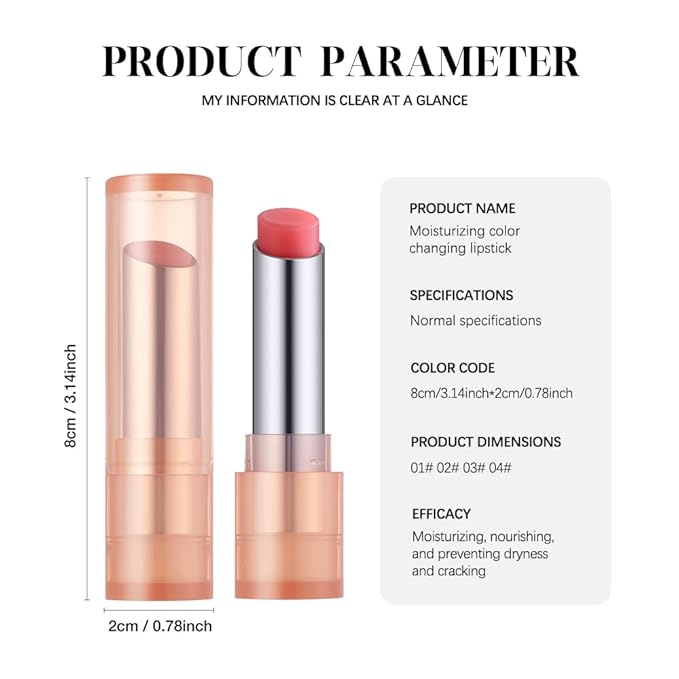 Moisturizing Lip Balm – Hydrating Nourishing Lip Care with Natural Ingredients, Vitamin E & Shea Butter, Smooth Non-Sticky Tinted Lip Balm for Dry & Chapped Lips, Soft Glossy Lipstick for Daily Use 4#