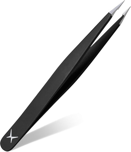 Pointer Stainless Steel Tweezers Women & Men Precision Eyebrow Tweezers for Facial Hair, Fine Tip Strong Grip Professional Tweezer for Eyebrow Shaping, Ingrown Hair & Splinter Removal (Matt Black)