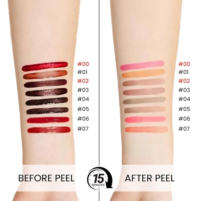 2Pcs Peel Off Matte Liquid Lip Gloss Stain-Lip Liner with Tweezer, Peel Off Lip Stain, Long Lasting & Waterproof Lipstick Tattoo, Transfer-Proof Lip Gloss for All Skin Types (00#+02#, 2Pcs)