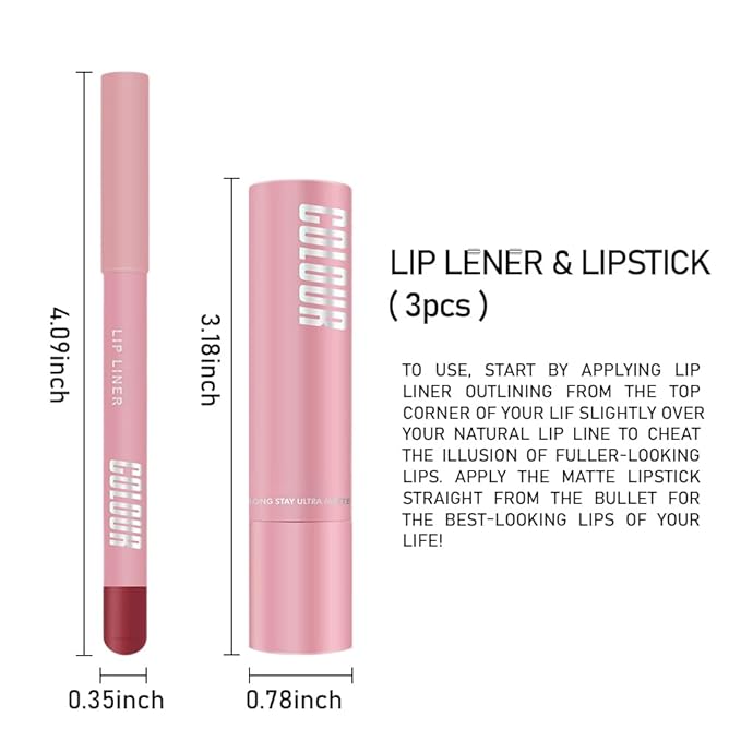 6Pcs Nude Brown Red Matte Lip Liner & Lipstick Combo Set,Lips Kit with Lip Liner Lip Stains Long Lasting Waterproof Smudge Proof for Older Women 24 Hours Lipliners Pencil Lipstick Makeup Gift Kit