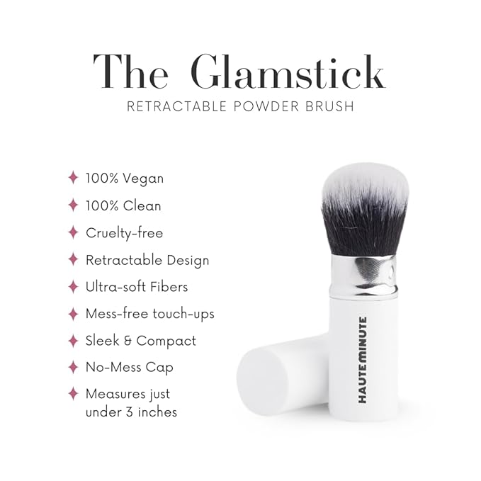 Mini Glamstick Retractable Powder Brush - Travel Face Makeup Brush for Liquid, Cream Buffing & Blending, Cruelty-Free Bristles