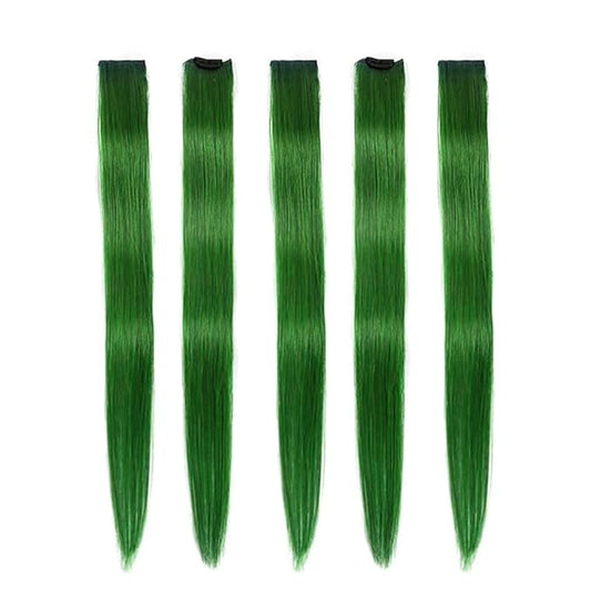 Winsky Green Clip in Hair Extensions 100% Real Human Hair - Straight Highlights Colored Clip on Christmas Hairpieces 5 Pieces/Set (18inch, Green)