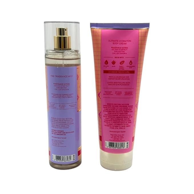 Bath & Body Works STARFRUIT SANGRIA Fine Fragrance Mist & Ultimate Hydration Body Cream 2-piece Gift Set with a Red Bow for Holidays - Full Size