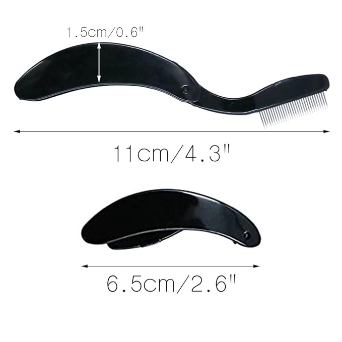G2PLUS 4PCS Folding Eyelash Comb, Eyebrow Comb Metal Teeth, Eyelash Separator Comb, Eyelash Brush and Comb, Professional Tool for Define Lash & Brow (Black)