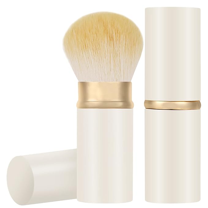 Falliny Retractable Kabuki Makeup Brush, Travel Face Blush Brush, Portable Powder Foundation Sunscreen Brush with Cover for Blush, Bronzer, Buffing, Flawless Powder Cosmetics
