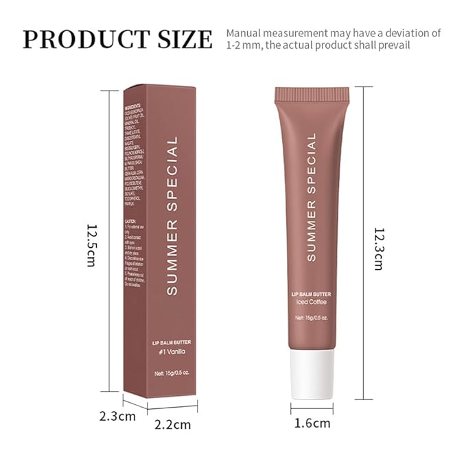 Summer Lip Glossy Butter Balm, Instant Moisture Sheer Tint, Non-Sticky, Conditioning Formula to Soothe & Repair Dry, Chapped Lips, Jelly Lip Stain with Natural Scent (#3Iced Coffee, 1Pc)